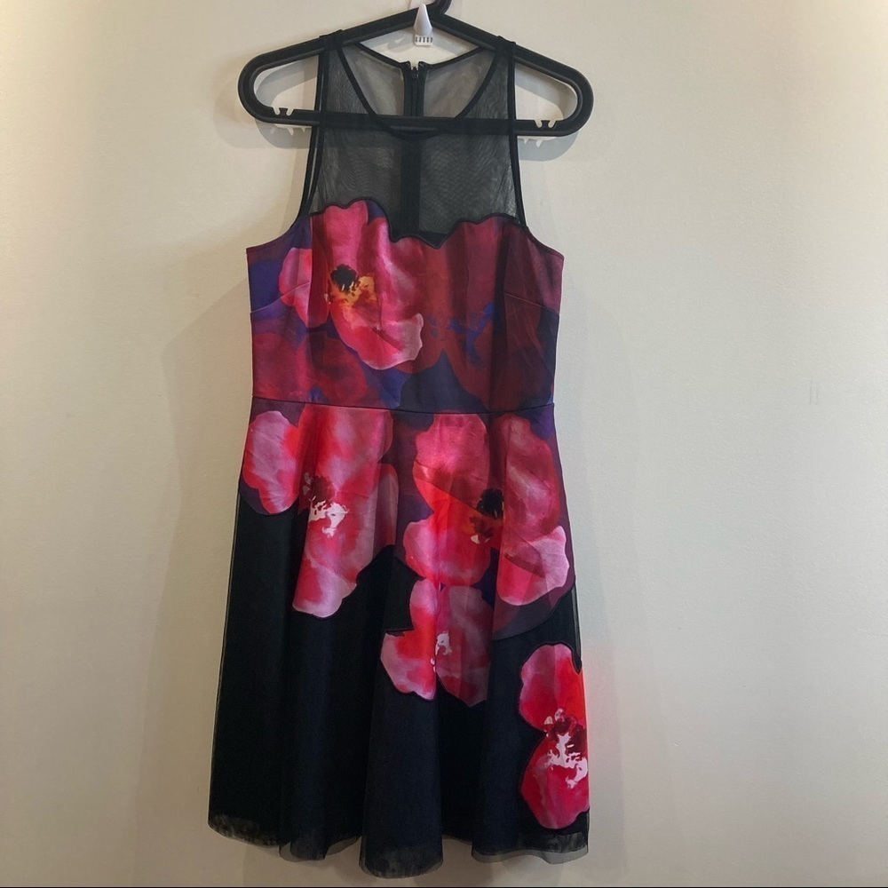 BELLE BY BADGLEY MISCHKA Sz 10 Floral and Mesh A-Line Zipper Closure Dress